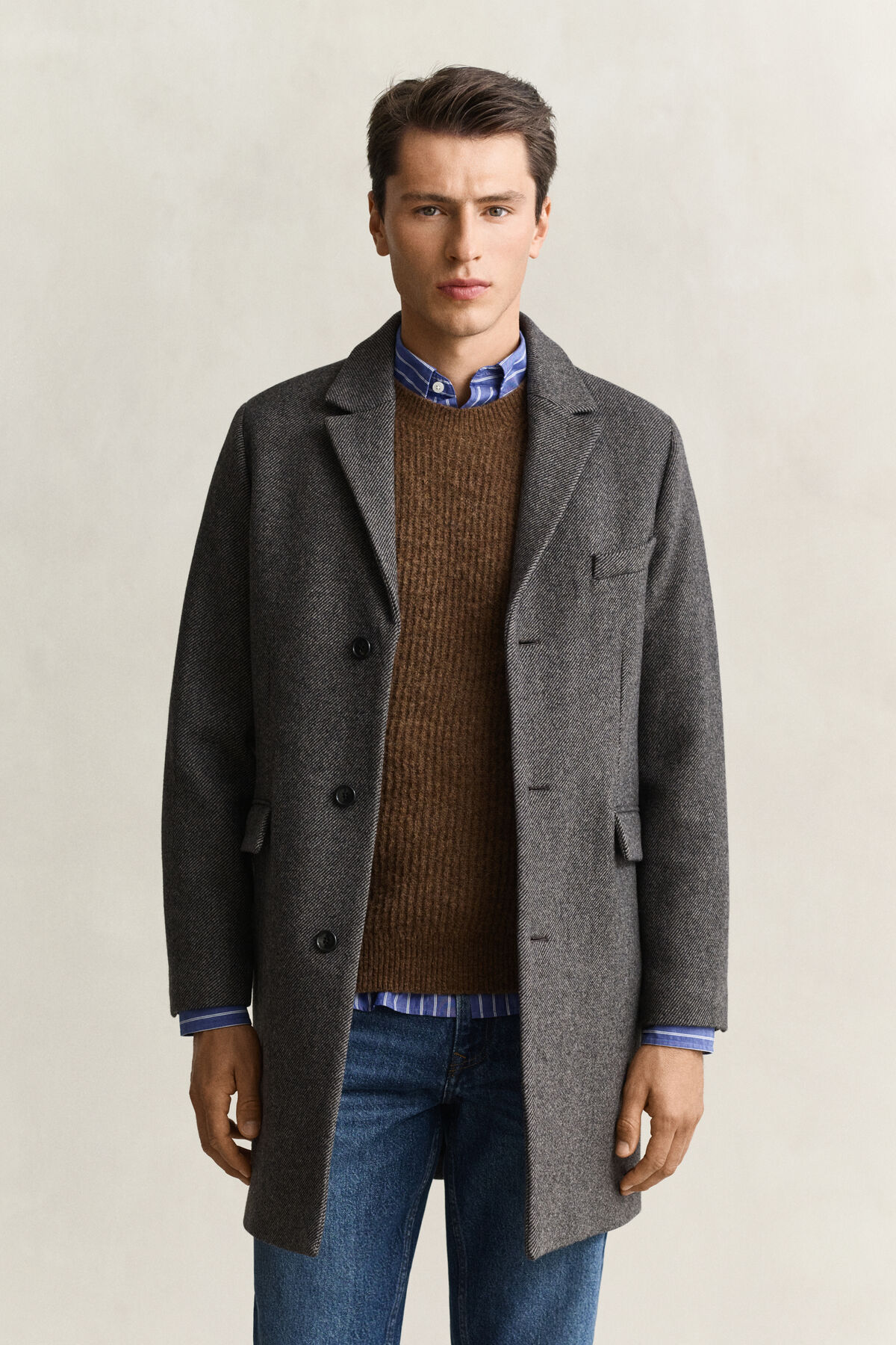 Two-Toned Wool Coat — BLACK GREY