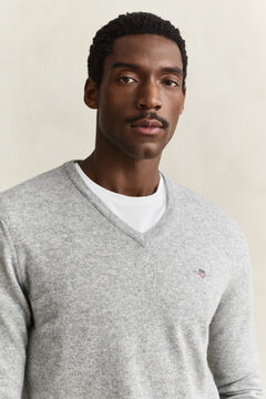 Lambswool V-Neck Sweater — GREY MELANGE 3