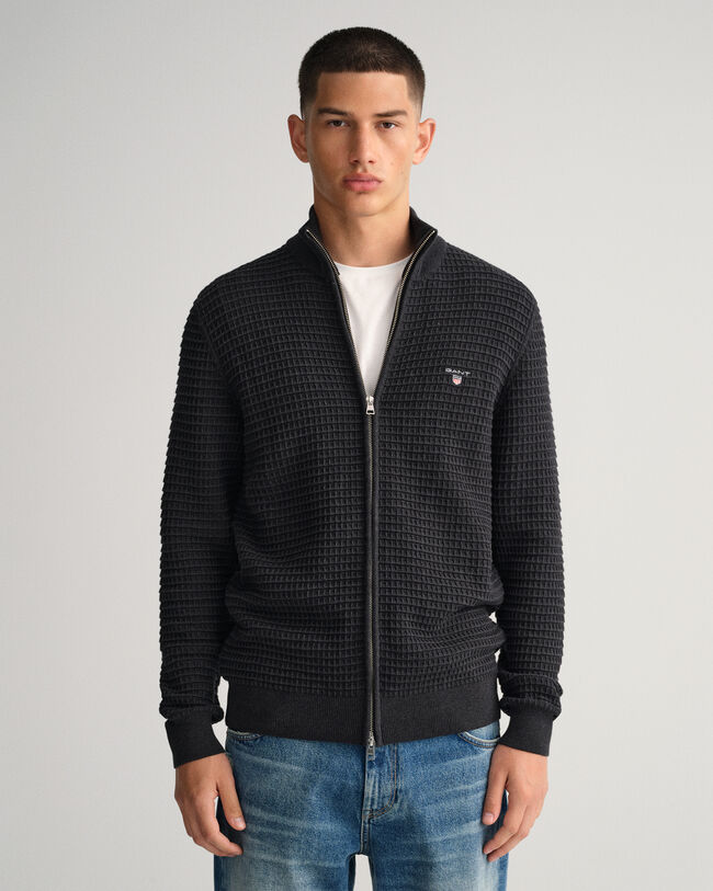 Cotton Texture Full-Zip Sweater
