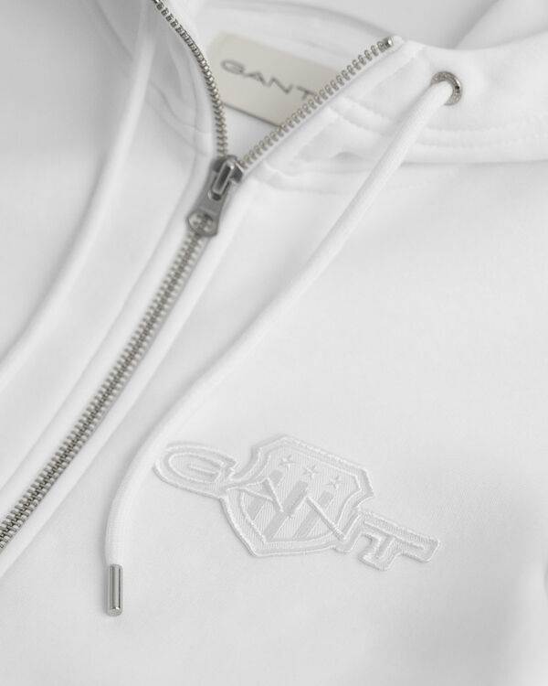 Tonal Shield Zip Hoodie — EGGSHELL