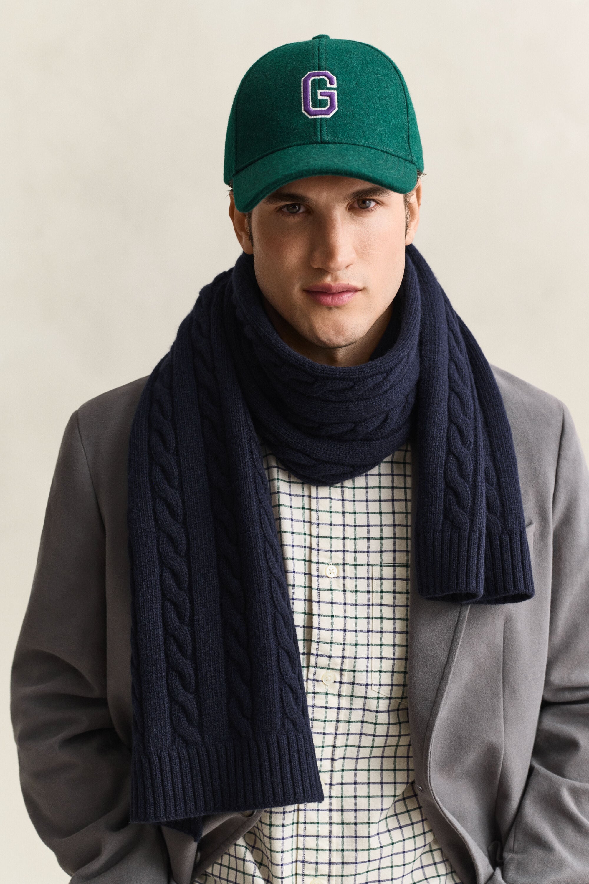 Lambswool Cable Knit Scarf — EVENING BLUE