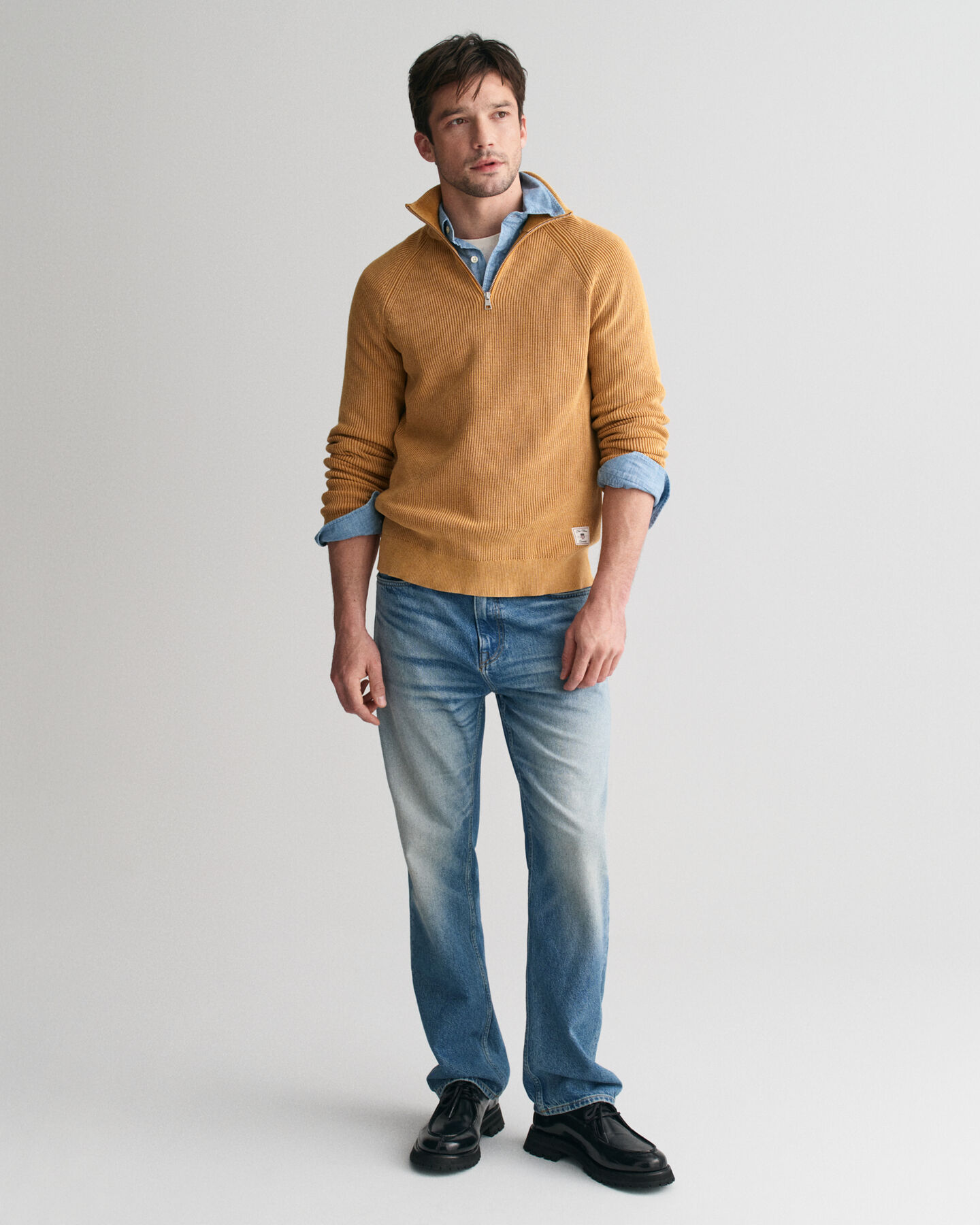 Washed Ribbed Half-Zip Sweater