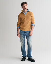 Washed Ribbed Half-Zip Sweater