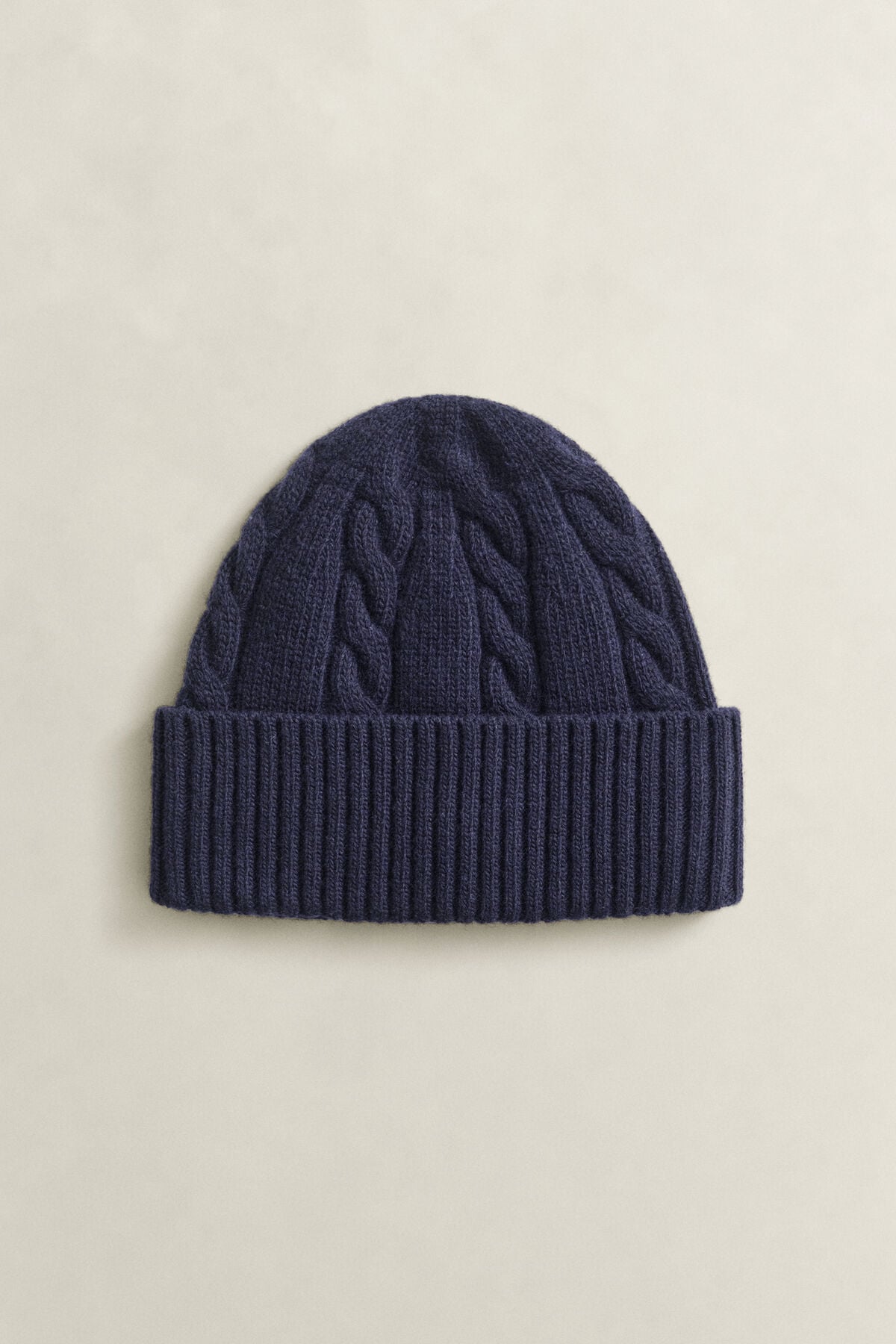 Lambswool Cable Knit Beanie — EVENING BLUE