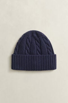 Lambswool Cable Knit Beanie — EVENING BLUE 2
