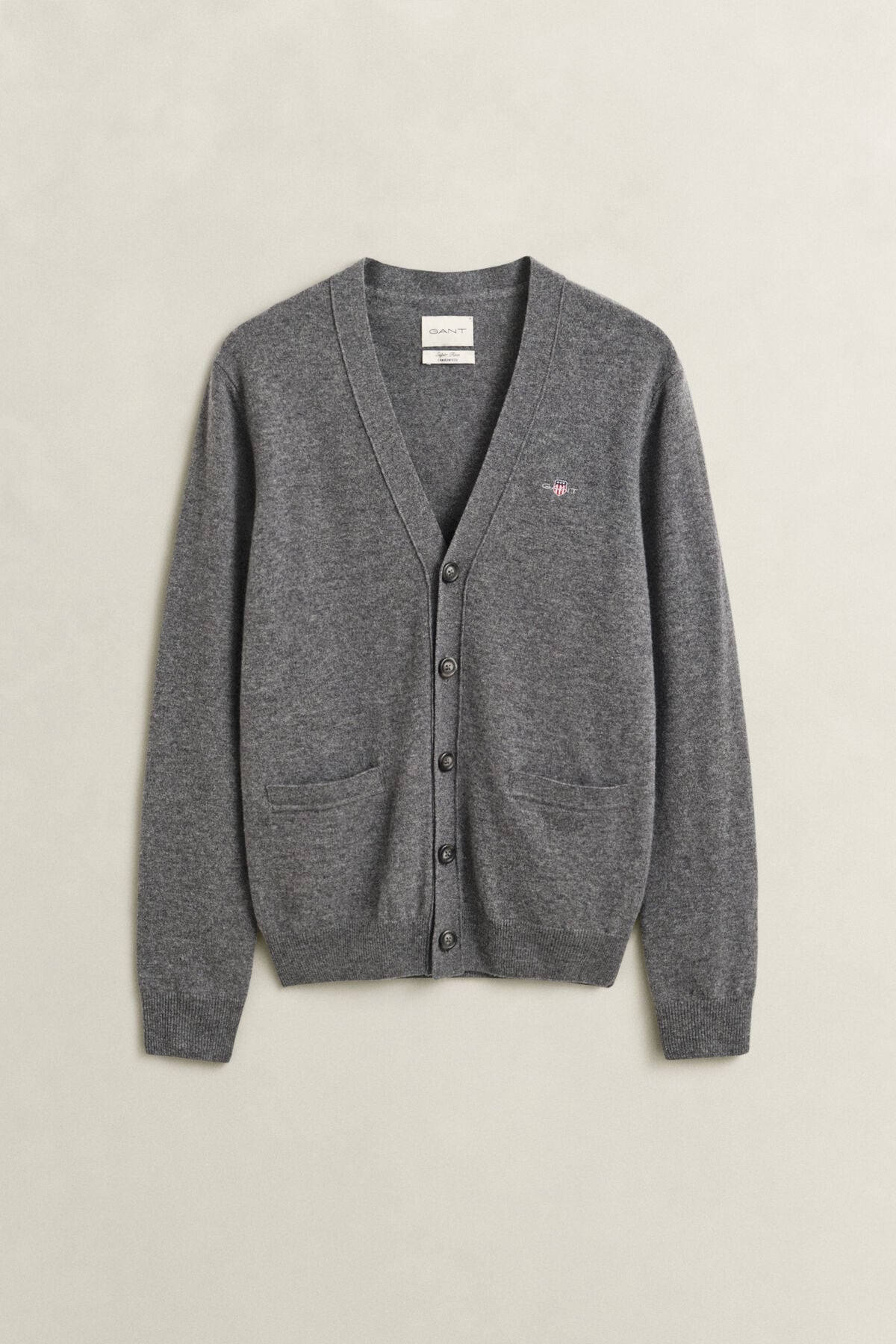 Lambswool V-Neck Cardigan — CHARCOAL MELANGE