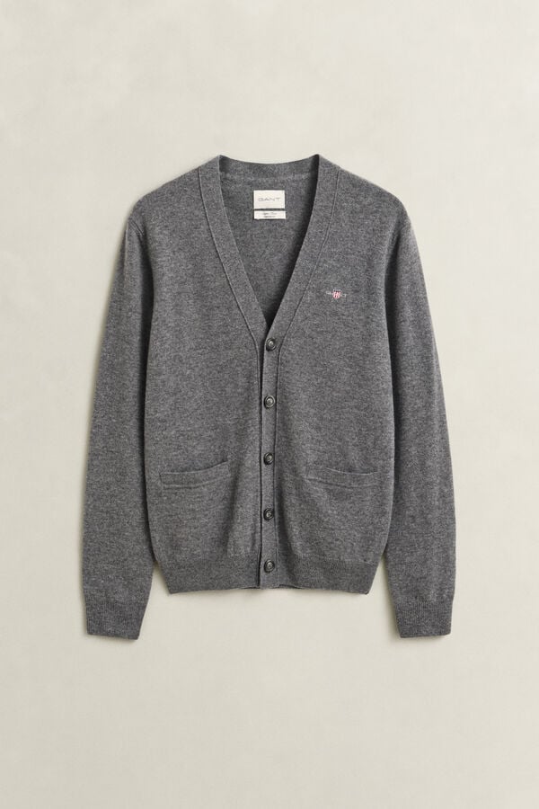 Lambswool V-Neck Cardigan — CHARCOAL MELANGE