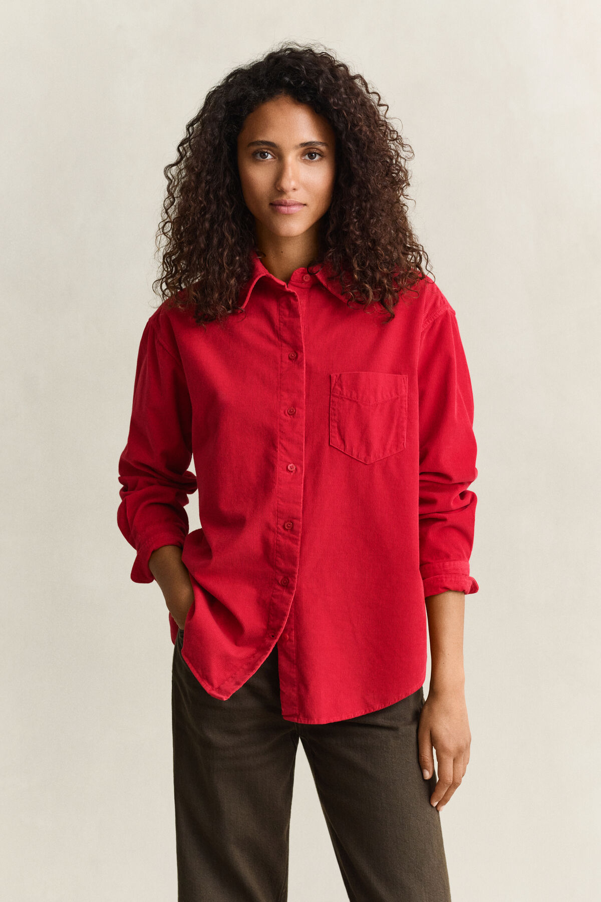 Relaxed Corduroy Shirt — RUBY RED