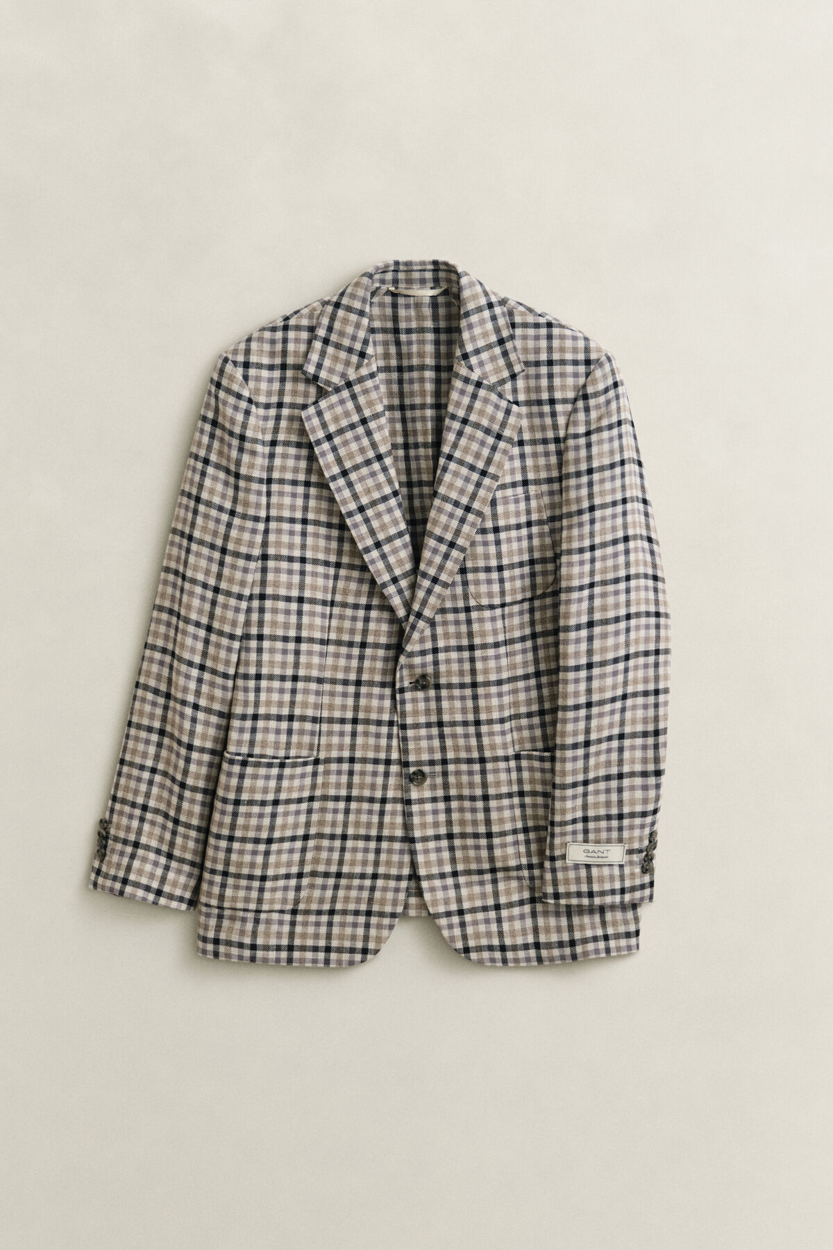 Wool Linen Check Blazer — CREAM