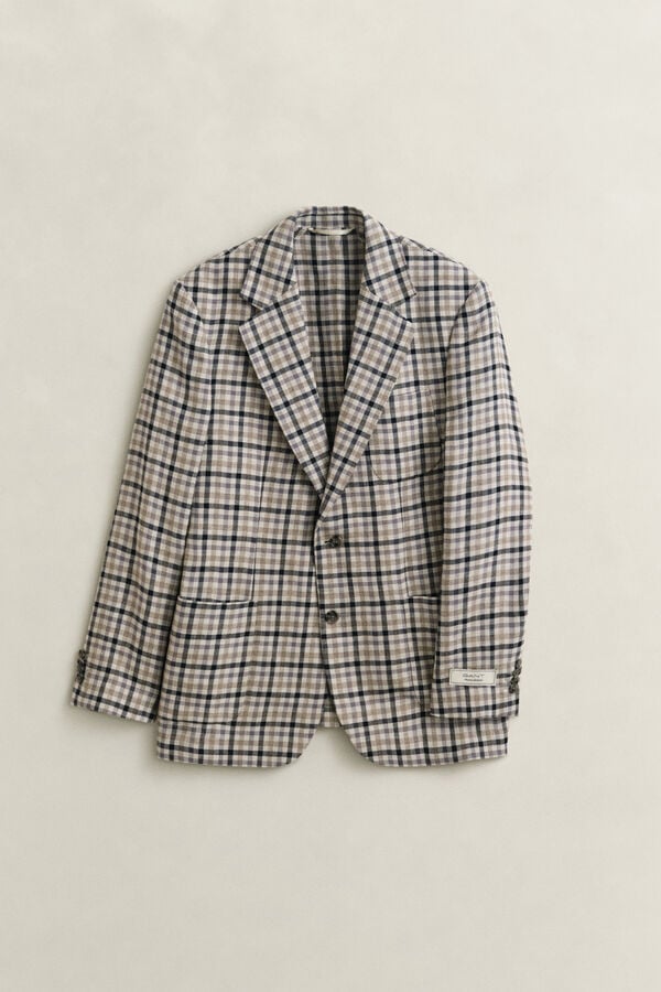 Wool Linen Check Blazer — CREAM
