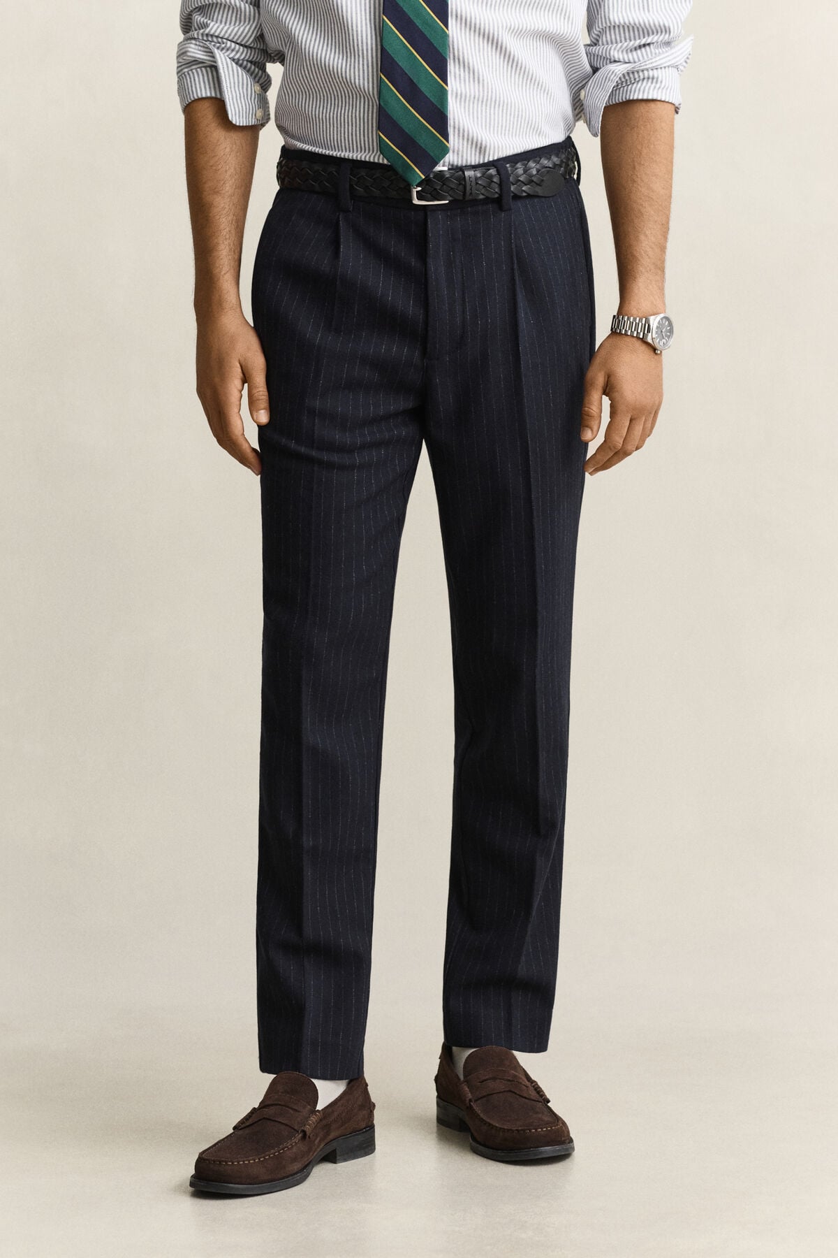 Tapered Wool Flannel Pants — EVENING BLUE