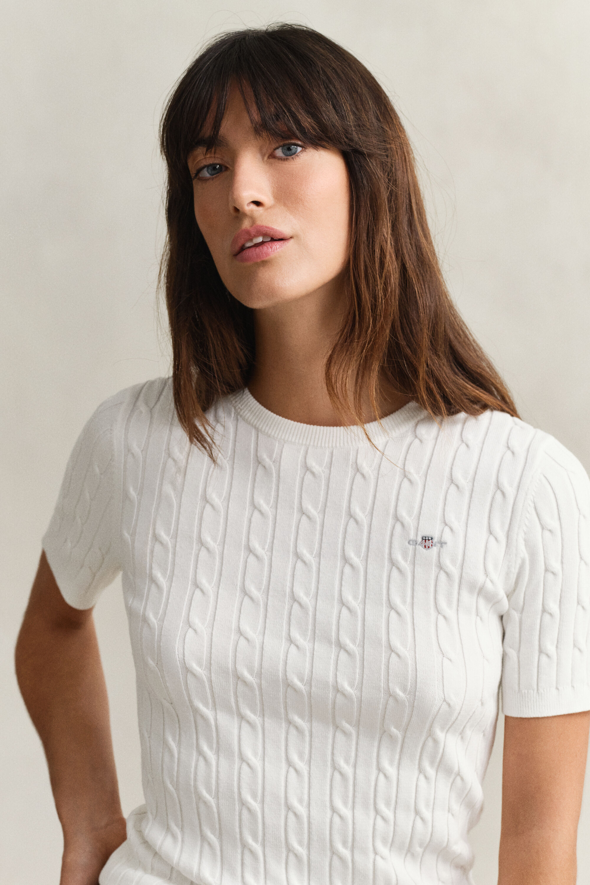 Cable Knit Short Sleeve Sweater