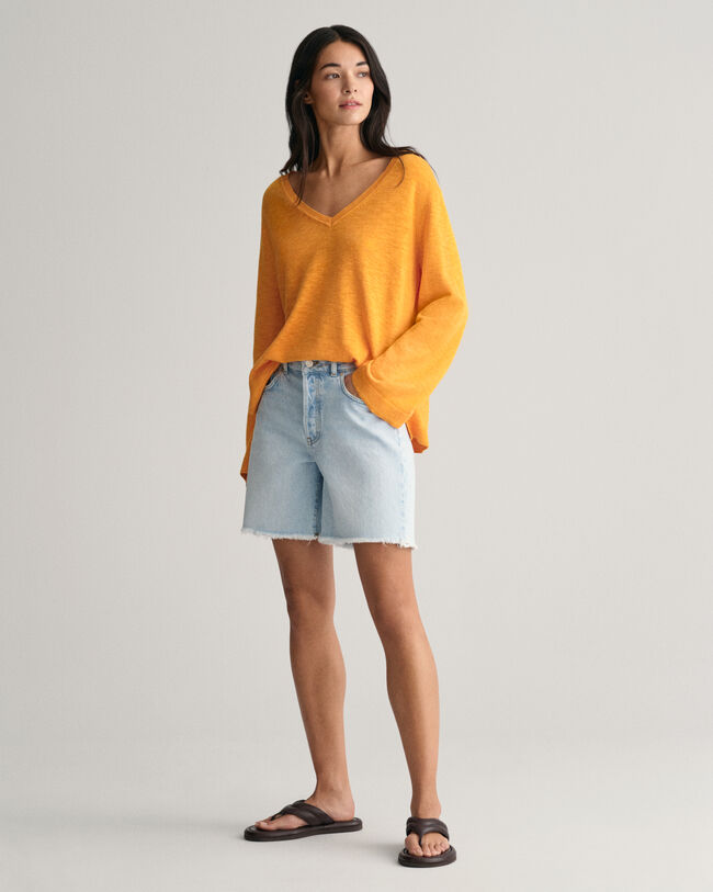 Linen Blend V-Neck Sweater