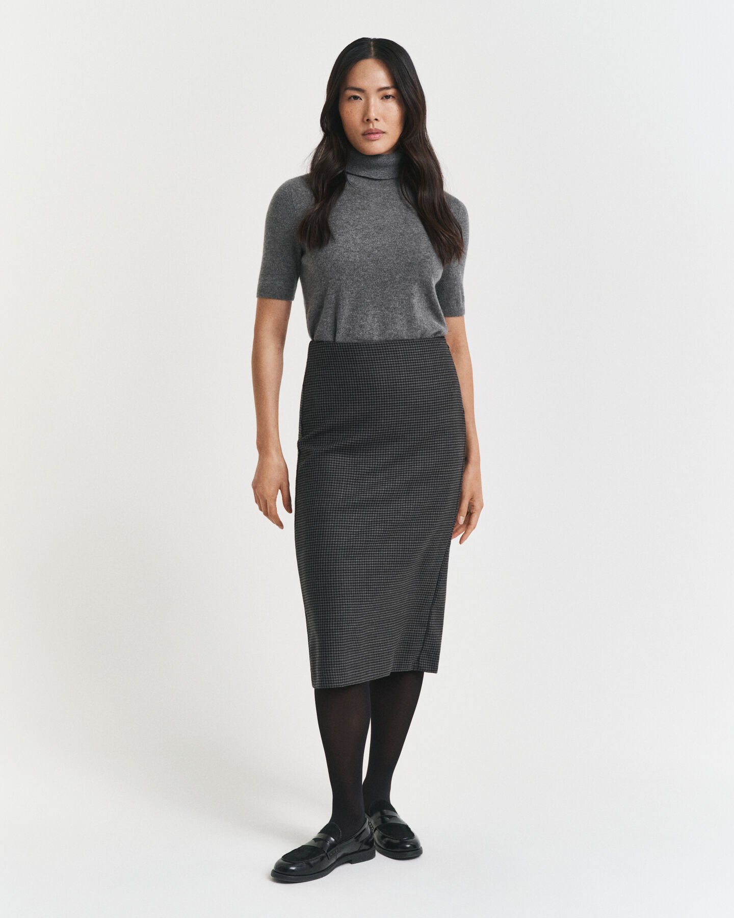 Midi Checked Wool Pencil Skirt