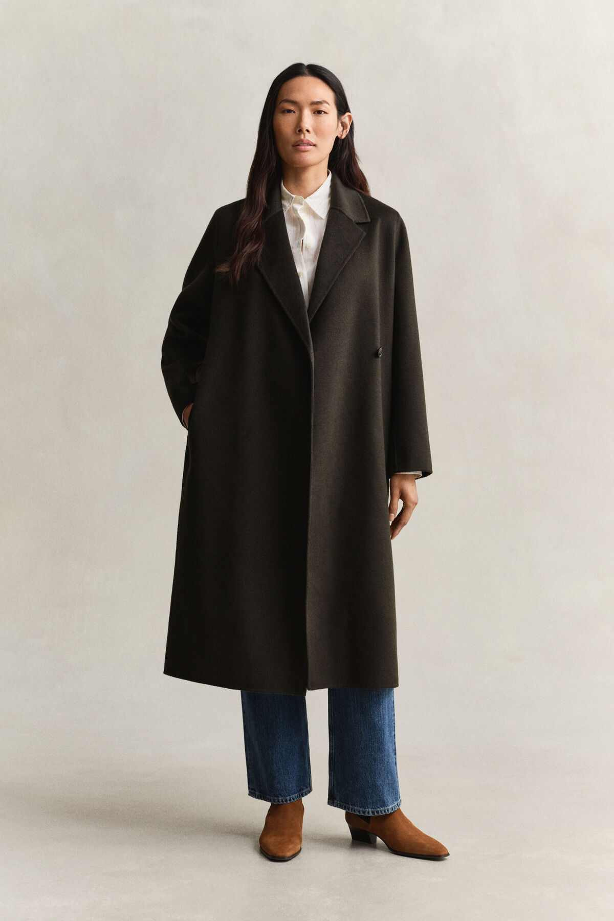 Handstitched Belted Coat — DARK MOSS GREEN