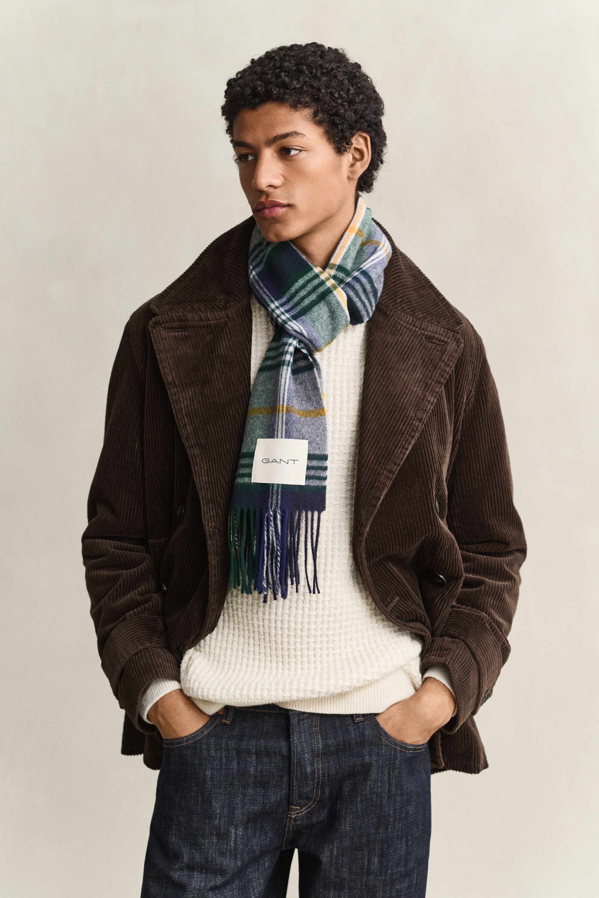 Checked Wool Scarf — MARINE