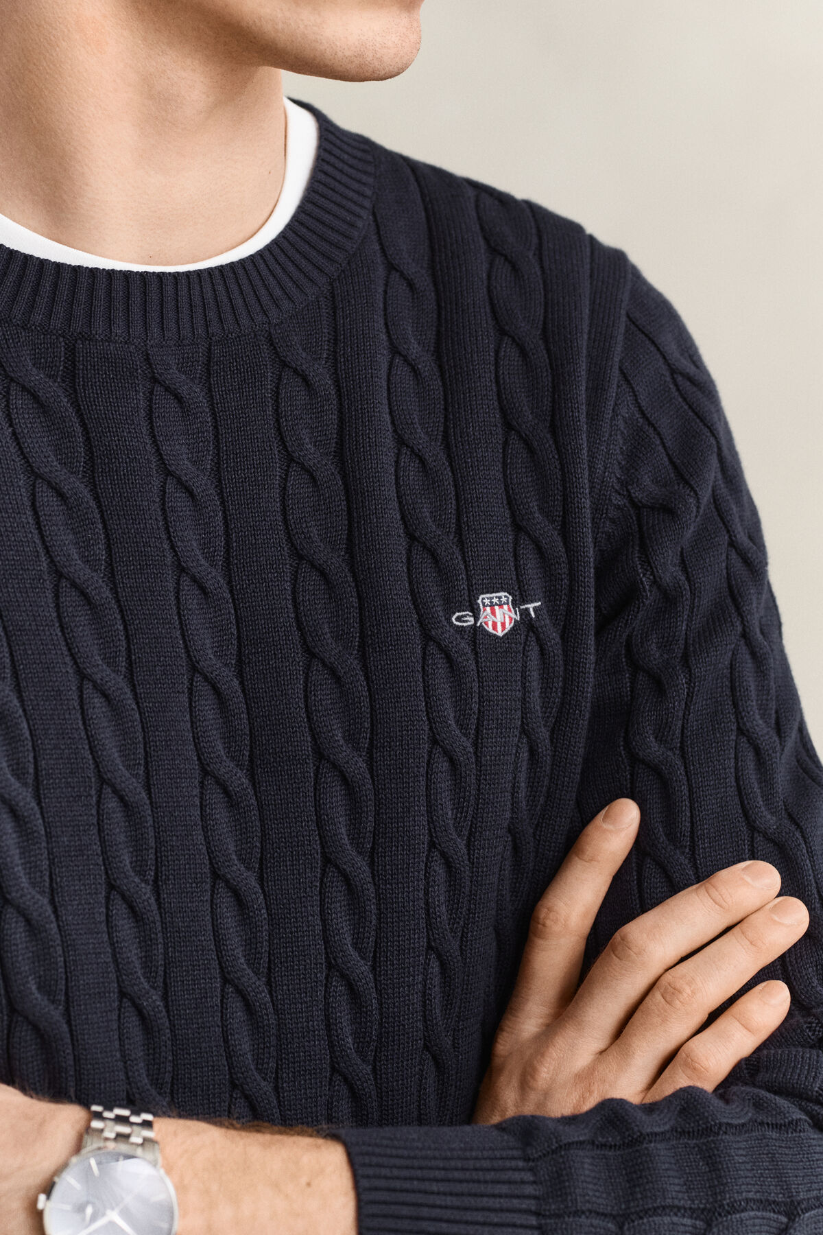 Classic Cable Knit Sweater — EVENING BLUE