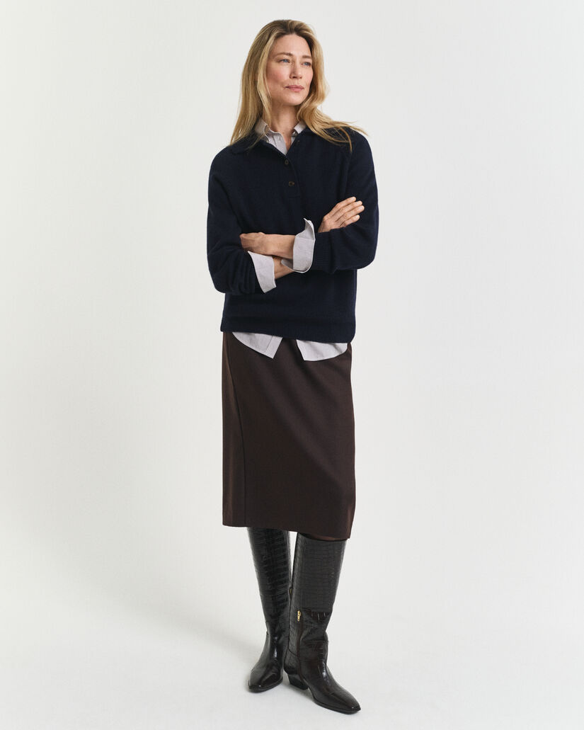 Wool Blend Midi Pencil Skirt