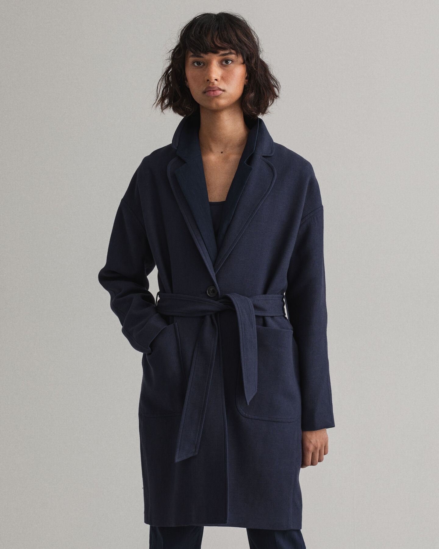 Fluid Linen Blend Belted Coat