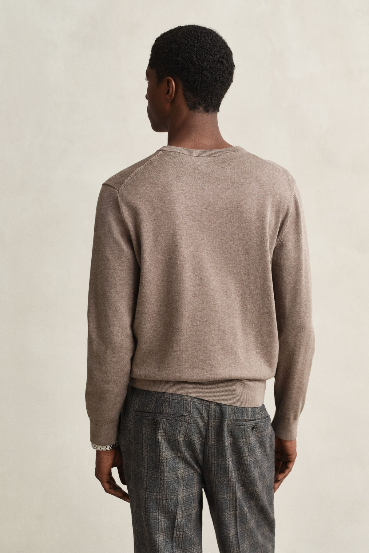 Cotton V-Neck Sweater — DK HAZELNUT MELANGE