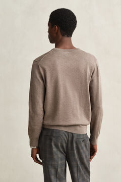 Cotton V-Neck Sweater — DK HAZELNUT MELANGE 2