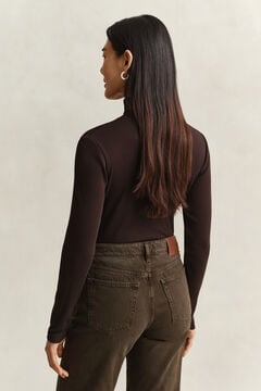 Ribbed Turtleneck Top — DEEP BROWN 2