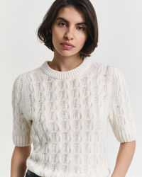 Puff Sleeve Cable Knit Short Sleeve Top