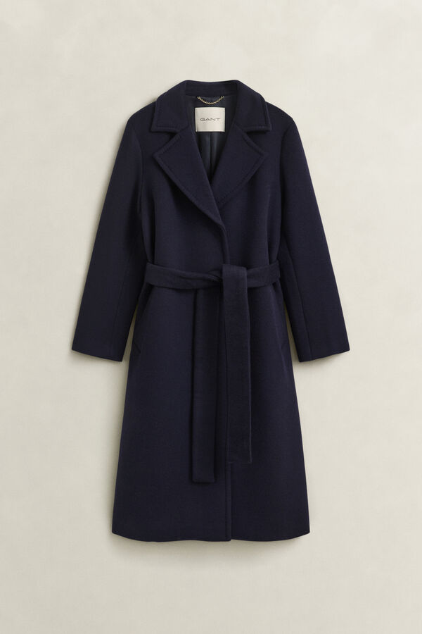 Belted Wool Blend Coat — EVENING BLUE
