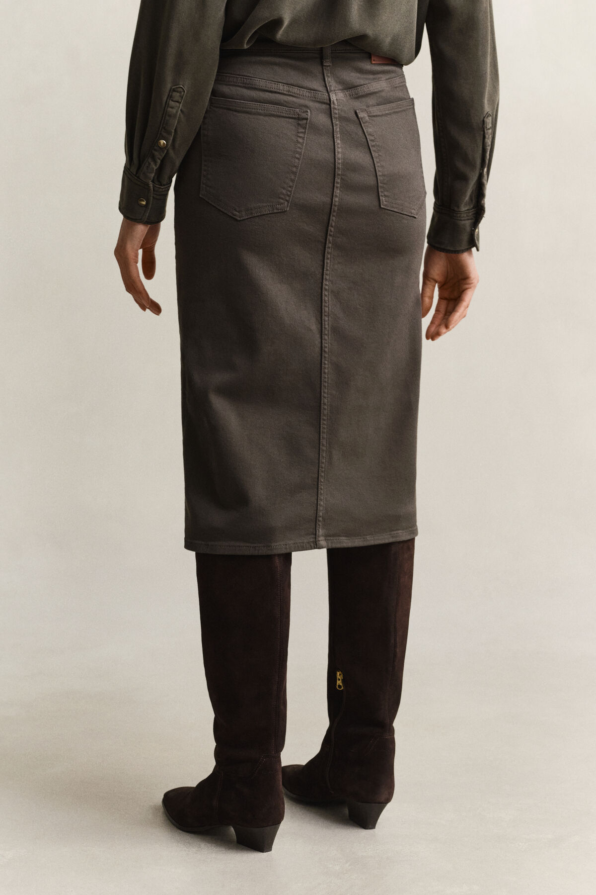 Twill Colored Pencil Skirt — DARK MOSS GREEN
