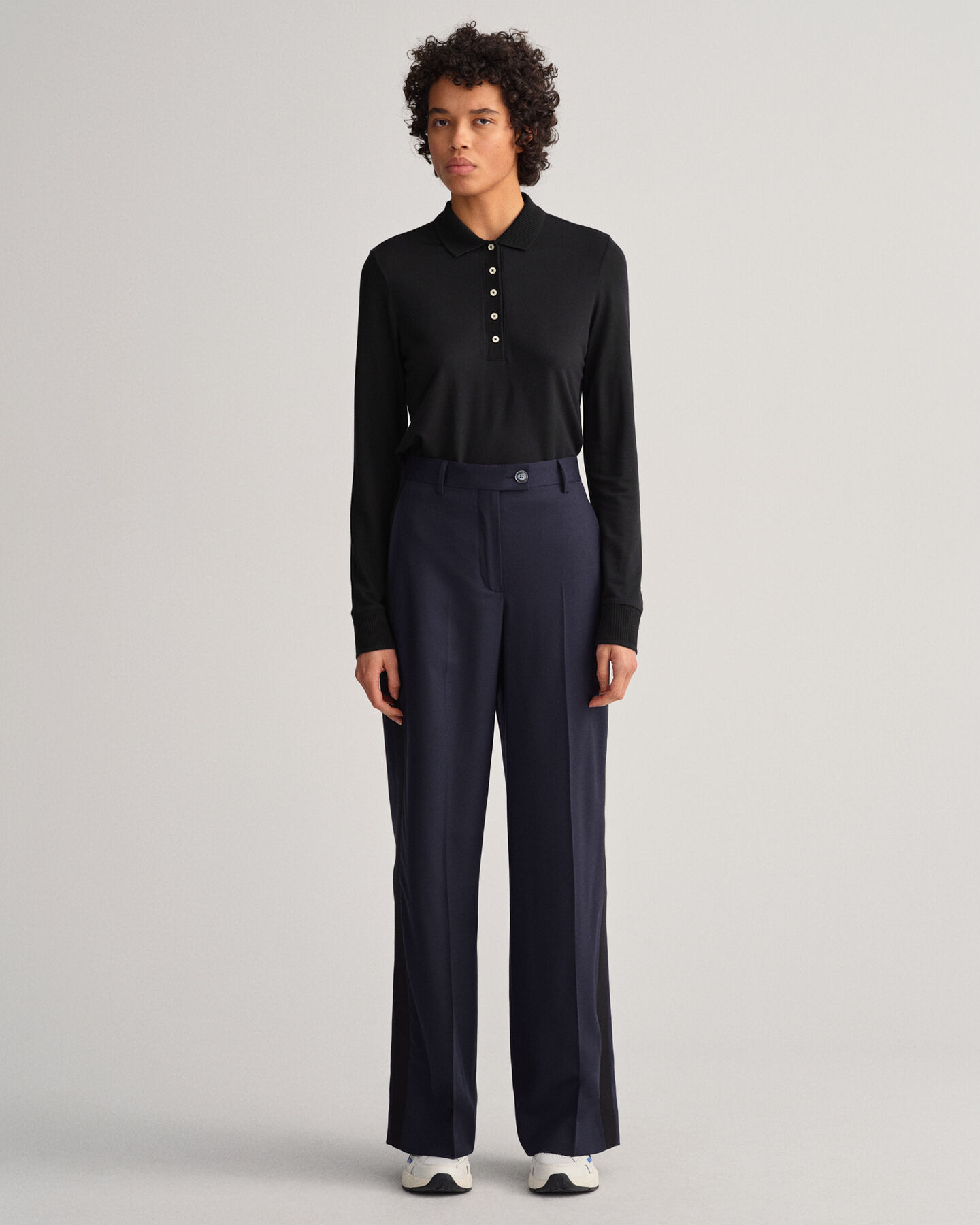 Detail Collar Long Sleeve Piqu&eacute; Polo Shirt