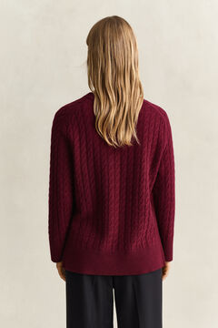 Wool Cashmere Cable Knit Sweater — DARKENED WINE 3