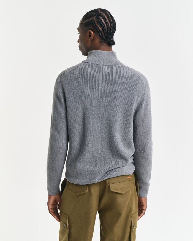 Ribbed Cotton Merino Wool Half-Zip Sweater