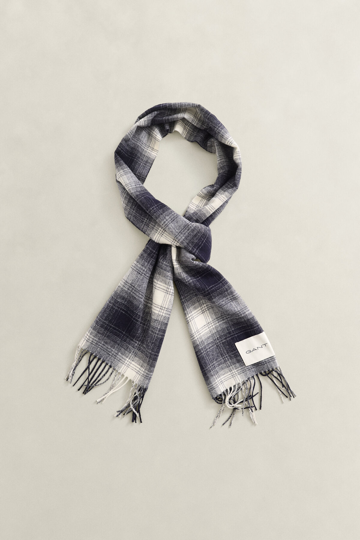 Checked Wool Scarf — EVENING BLUE