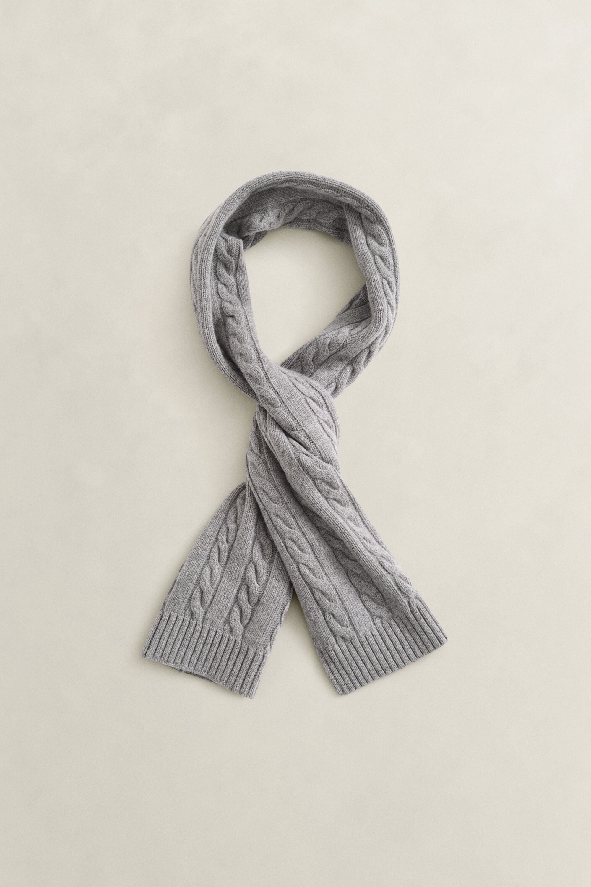 Lambswool Cable Knit Scarf — DARK GREY MELANGE