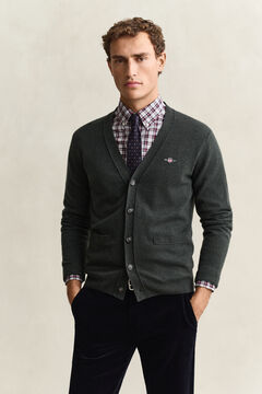 Lambswool V-Neck Cardigan — DARK MOSS GREEN 4