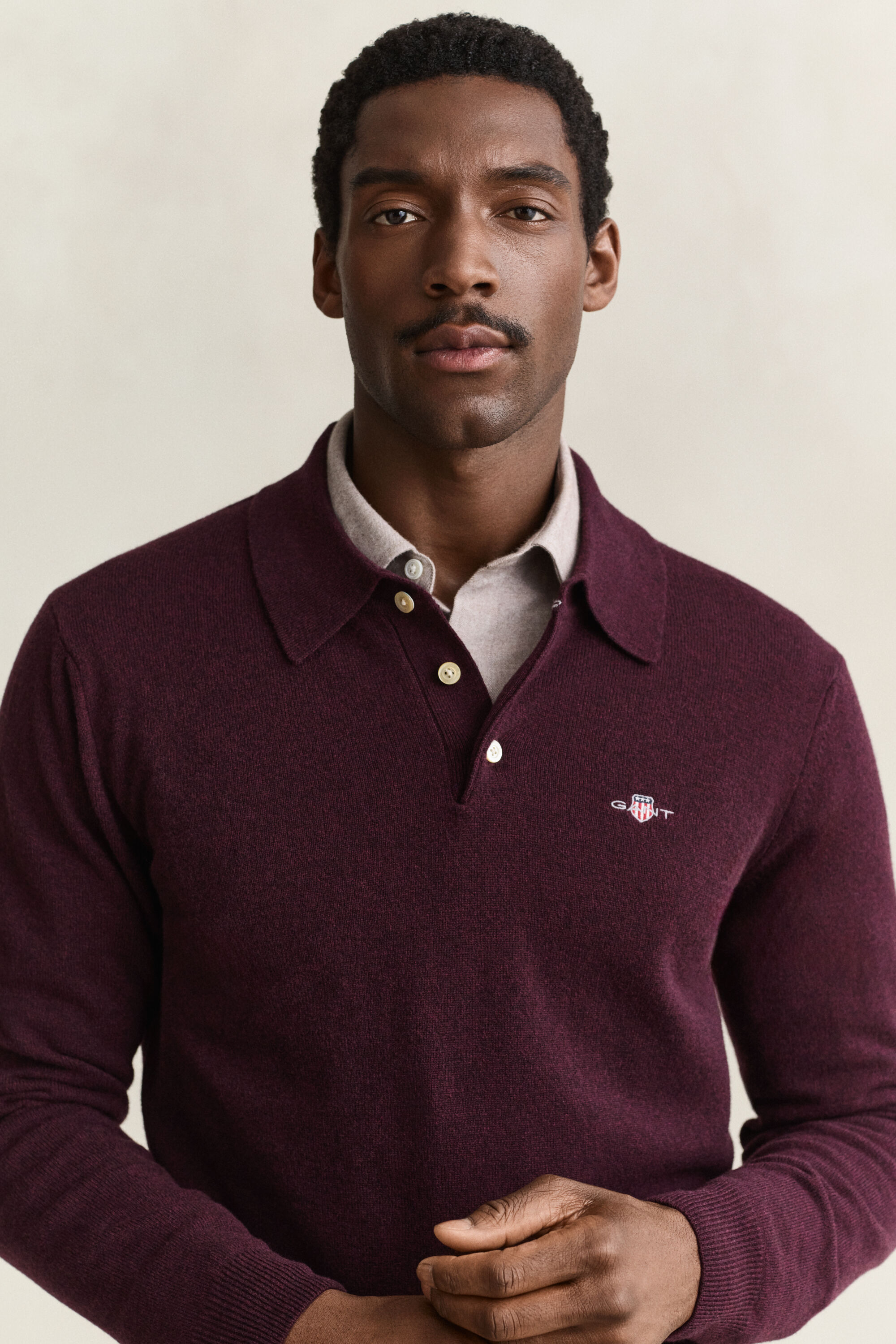 Superfine Lambswool Polo Sweater — DARKENED WINE