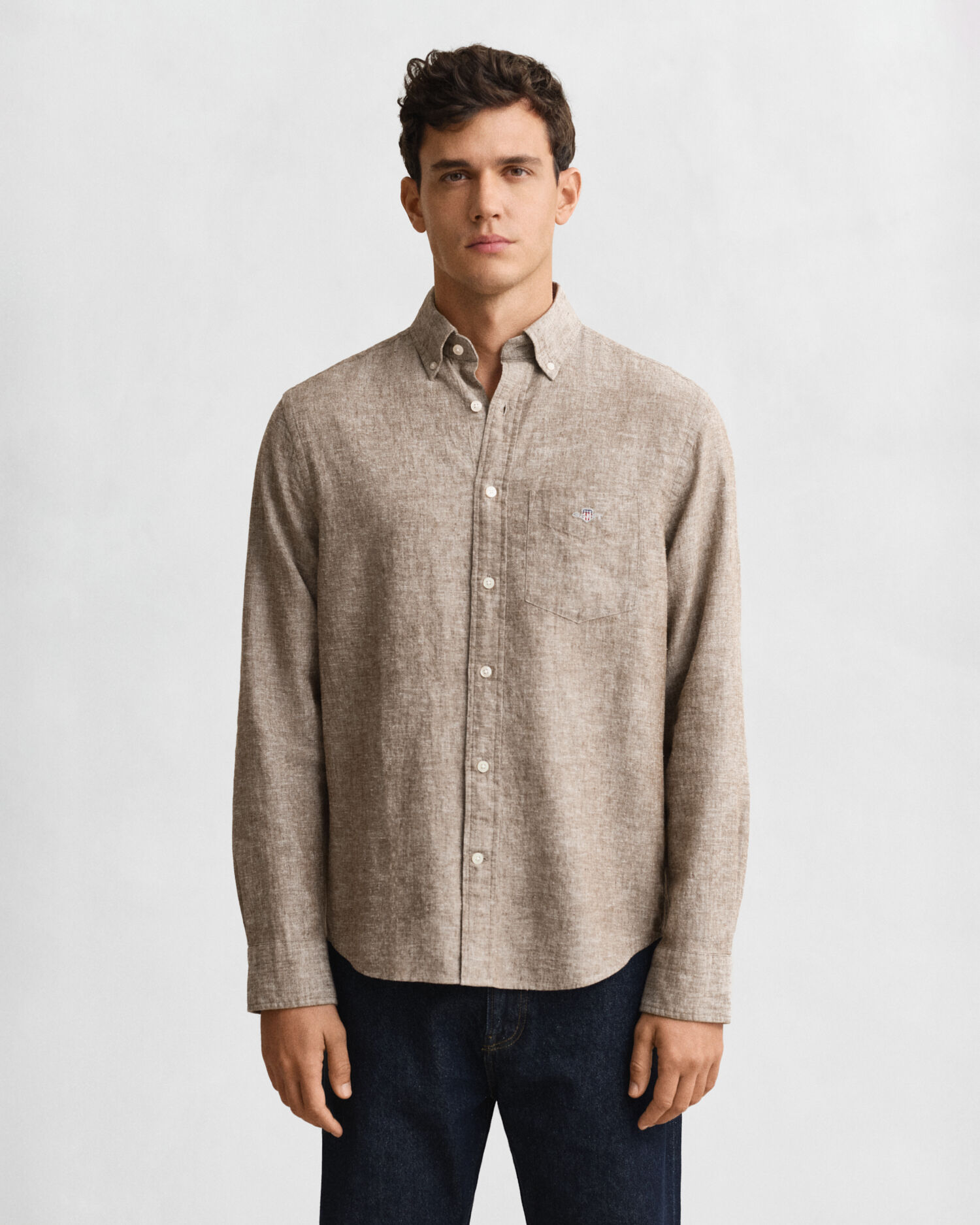 Linen Blend Shirt — MAHOGANY BROWN