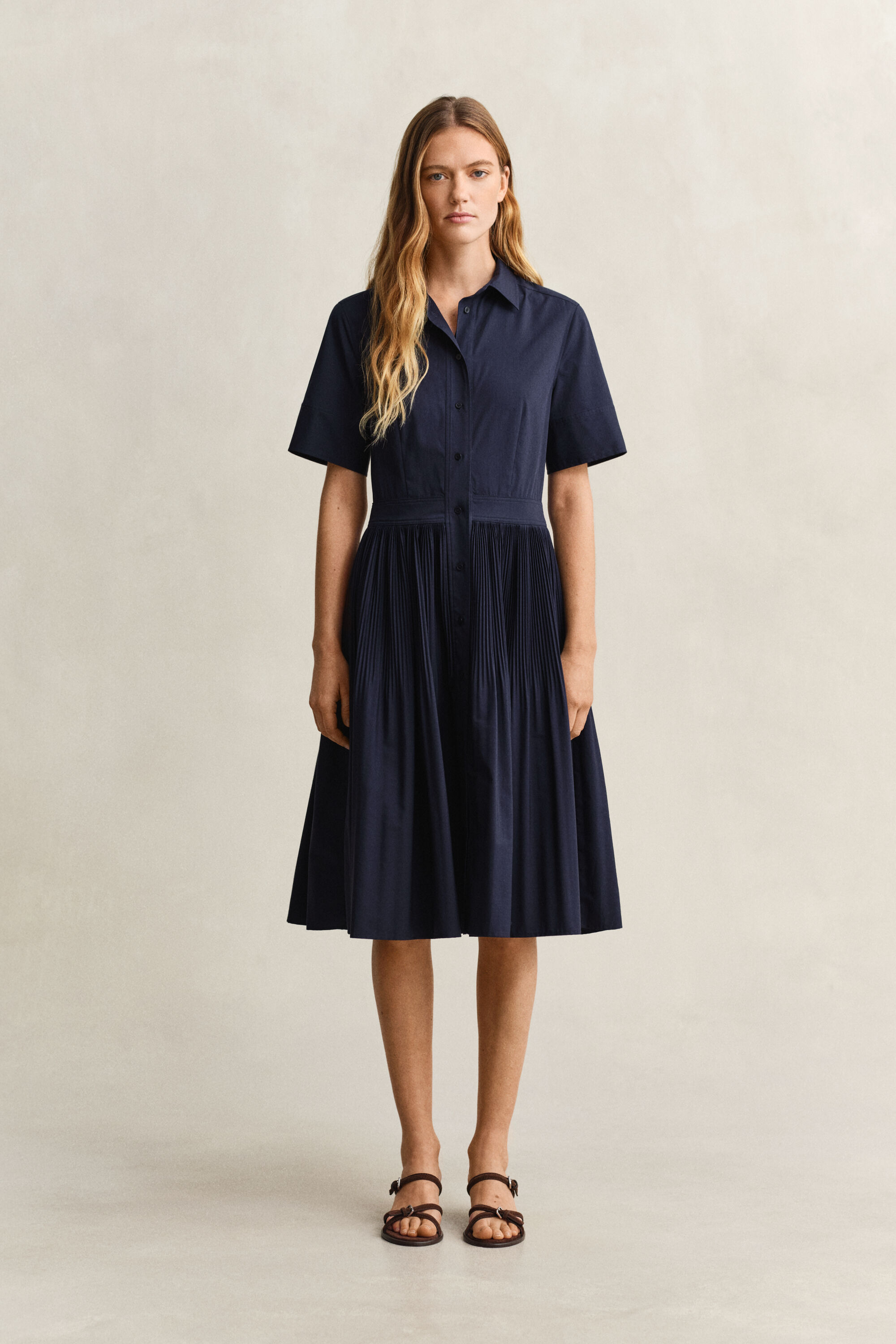 Pleated Cotton Shirt Dress