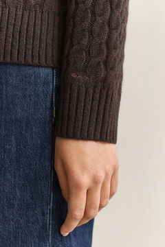 Cashmere Cable Knit Sweater — DEEP BROWN 3