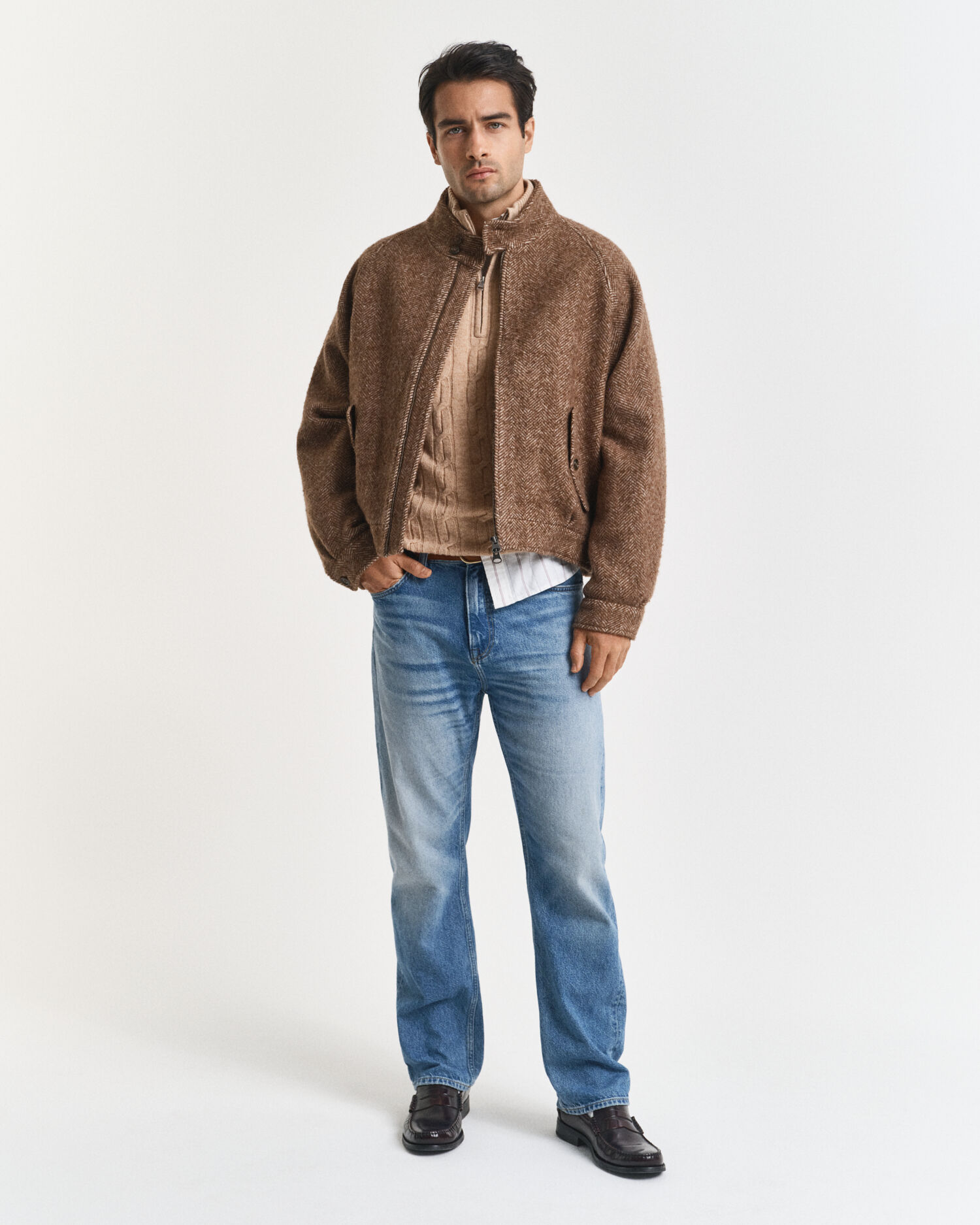 Lambswool Cable Knit Half-Zip Sweater