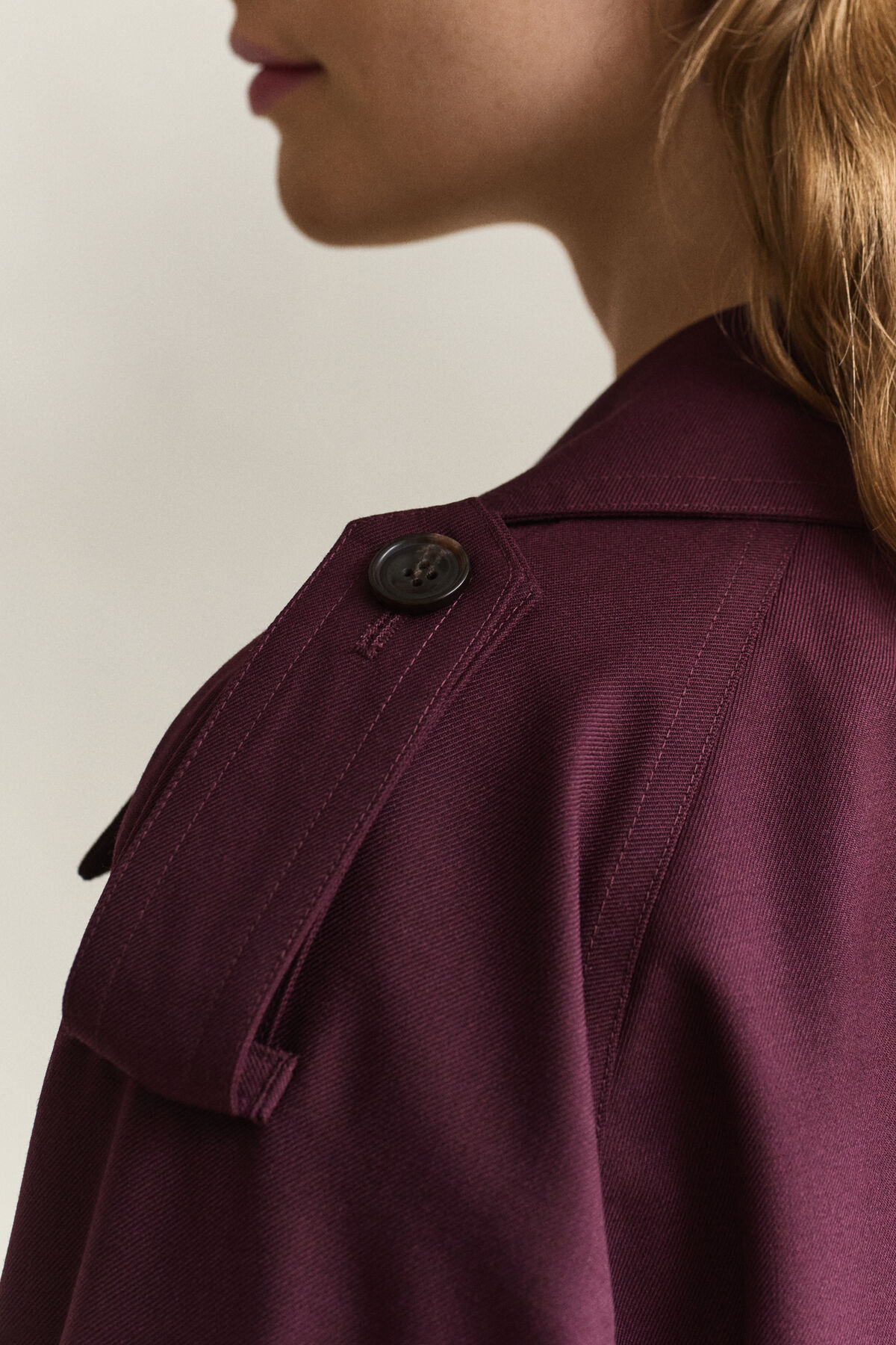Wool Blend Trench Coat — DARKENED WINE