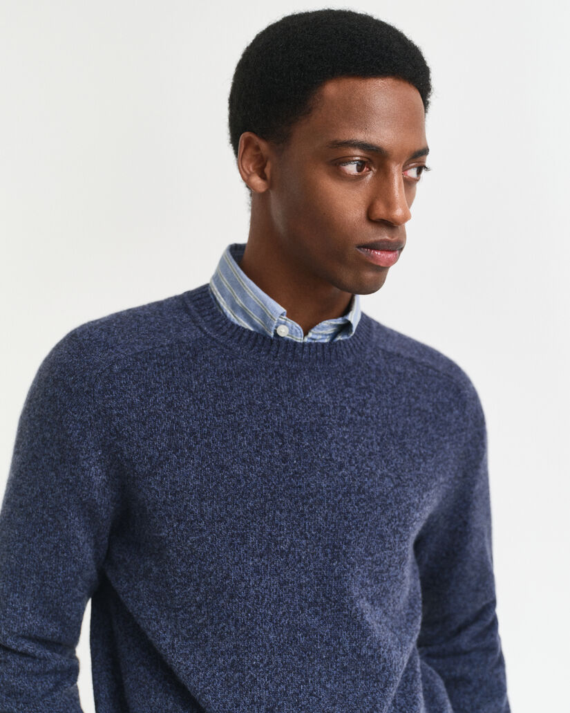 Wool Blend Mouliné Crew Neck Sweater