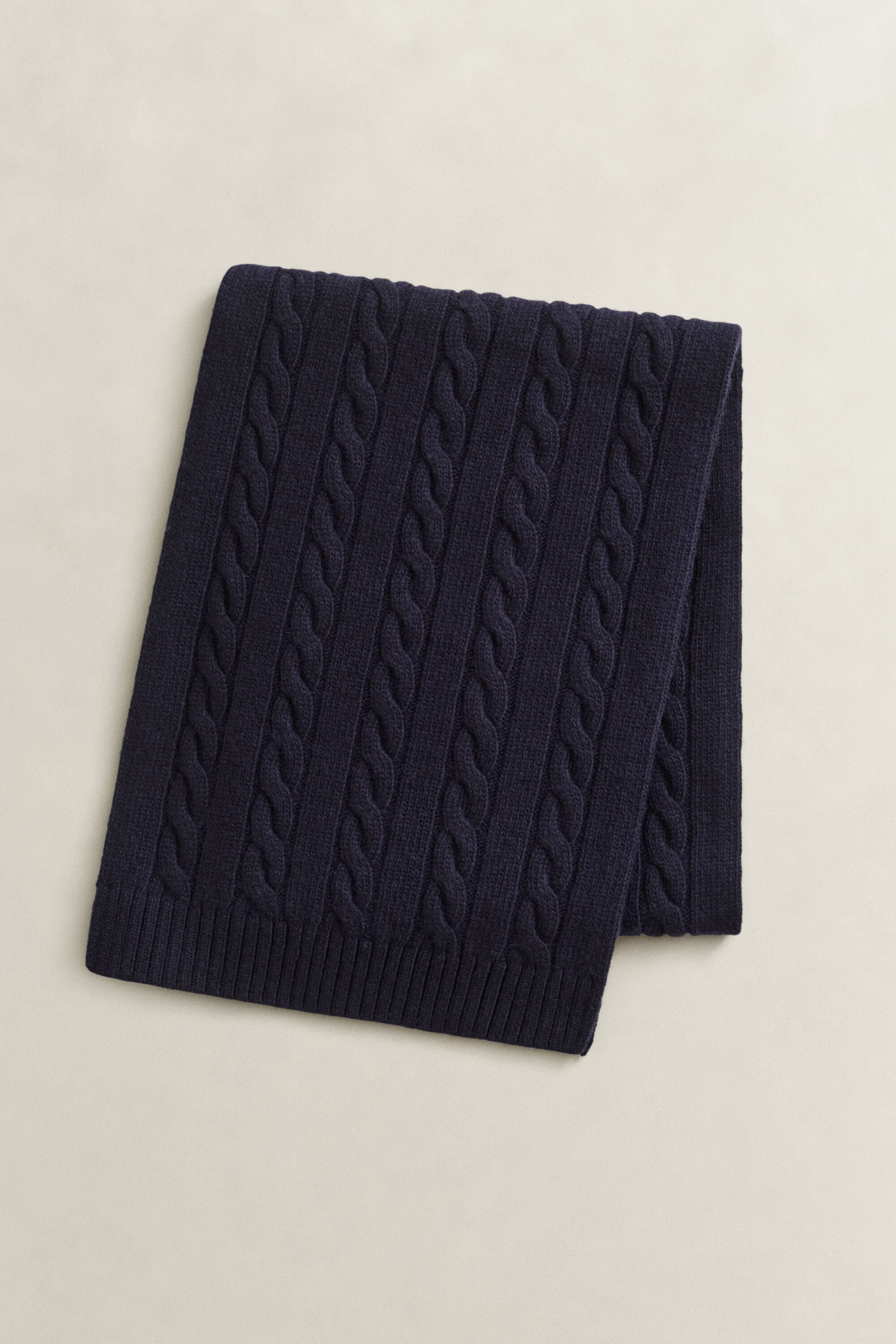 Lambswool Cable Knit Scarf — EVENING BLUE