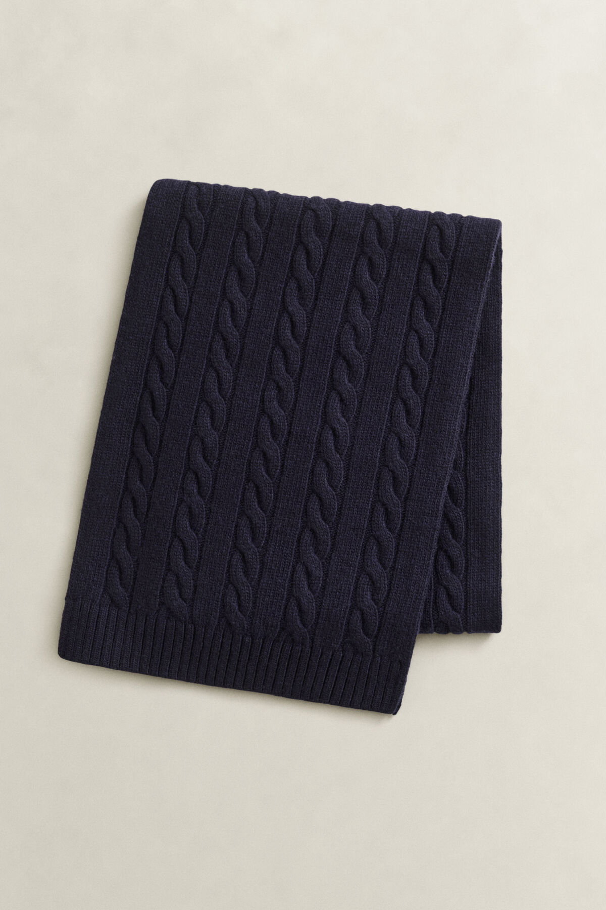 Lambswool Cable Knit Scarf — EVENING BLUE
