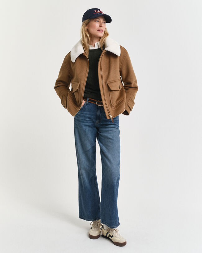 Stretch Cotton Cable Knit Crew Neck Sweater