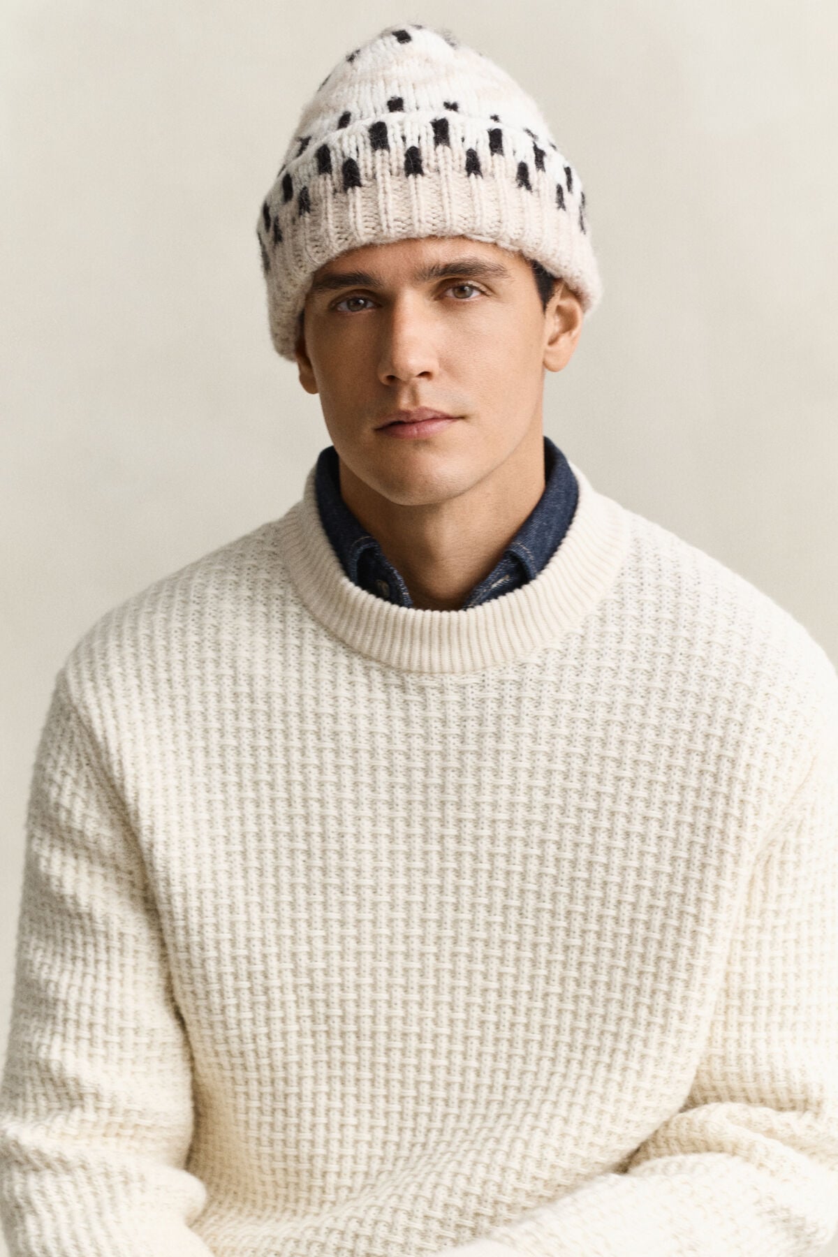 Jacquard Beanie — LIGHT BEIGE MELANGE
