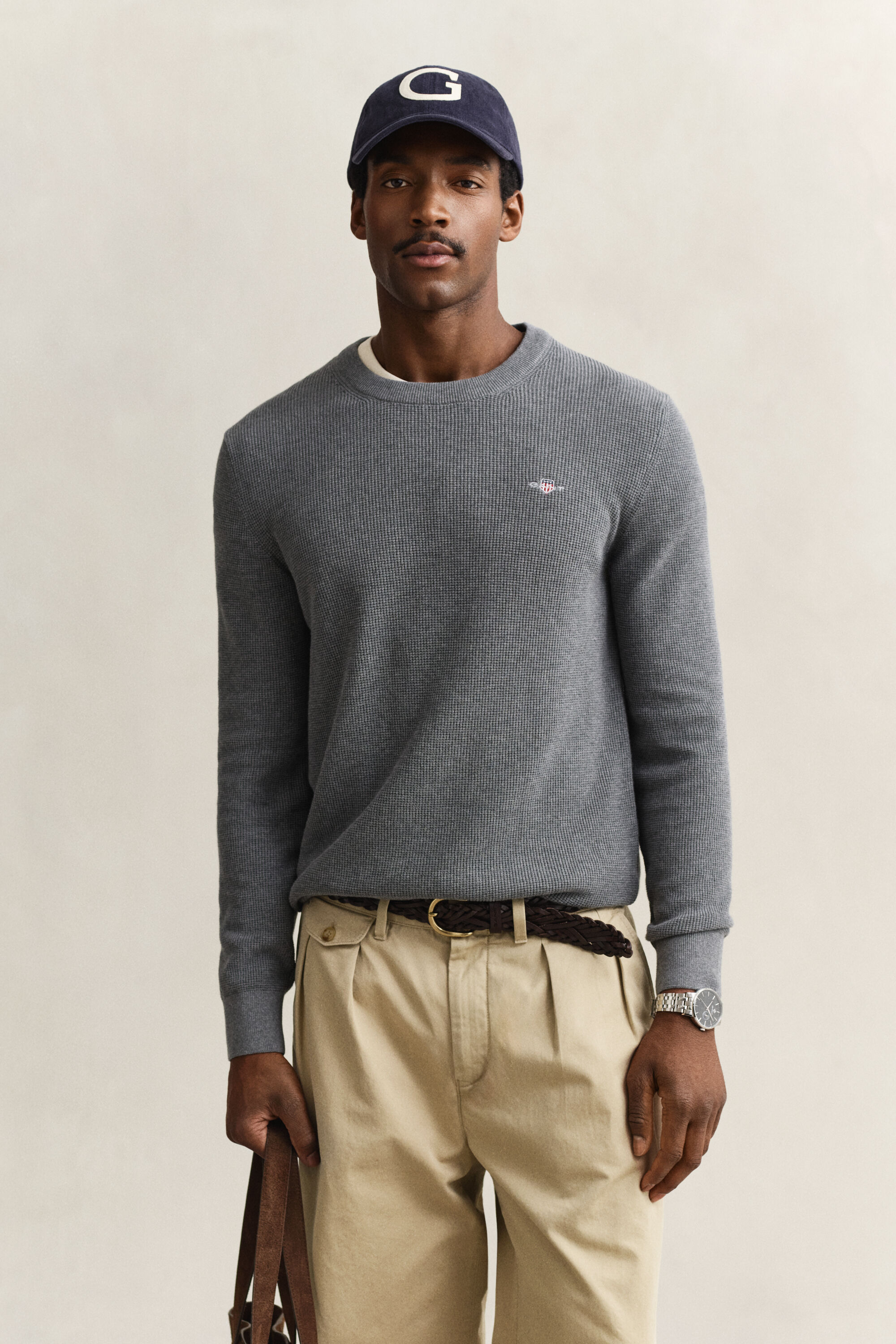 Textured Cotton Crew Neck Sweater