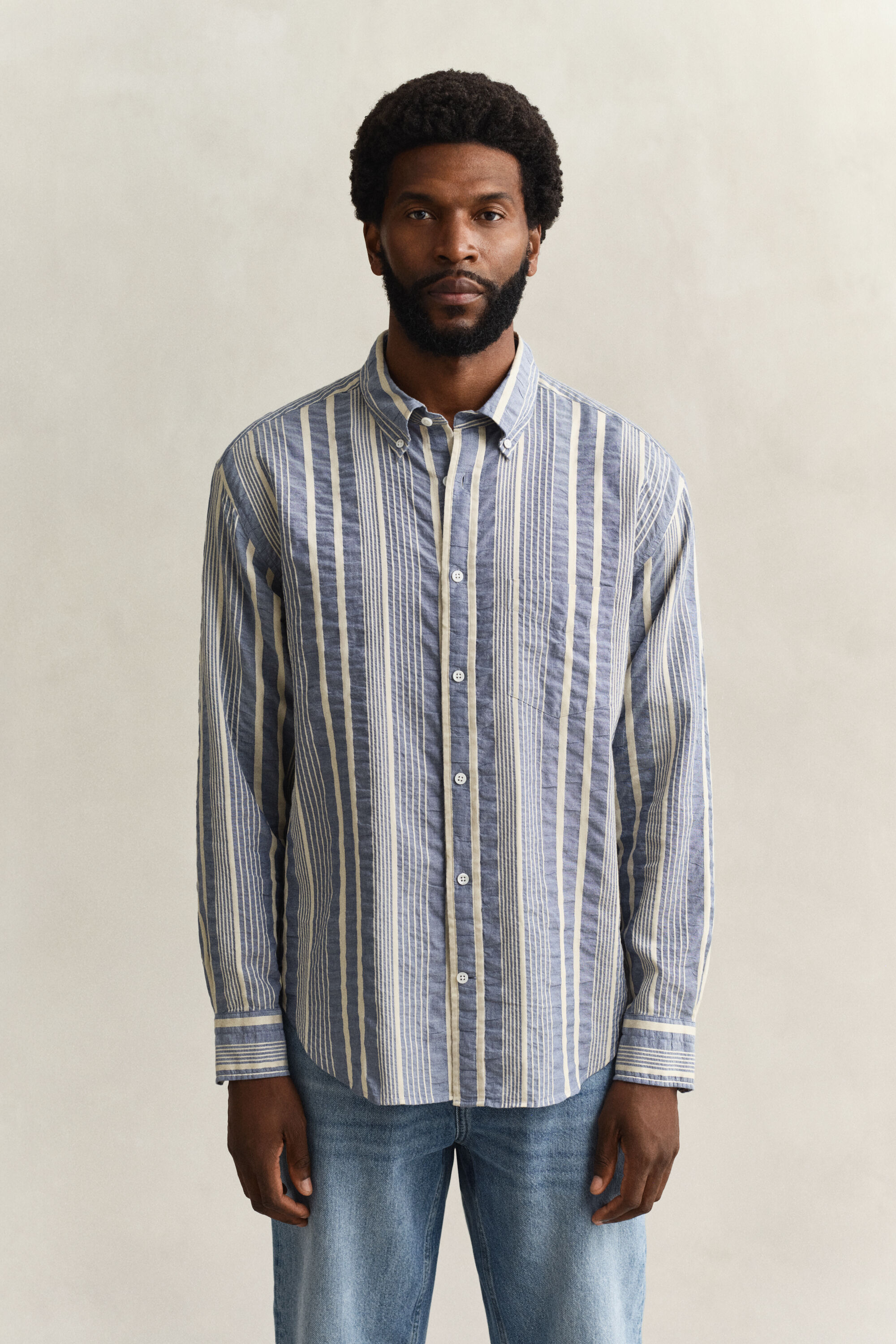 Relaxed Fit Striped Seersucker Shirt