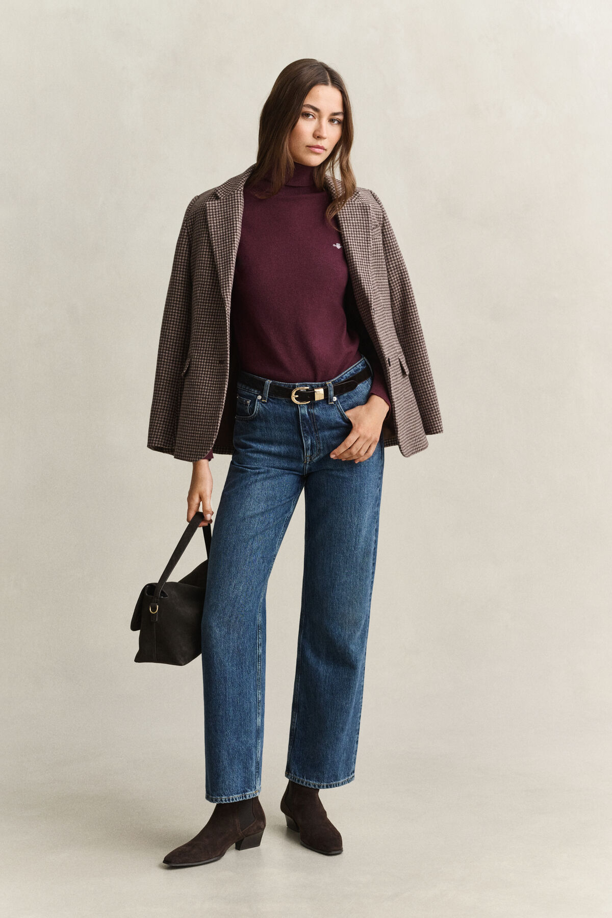 Wool Cotton Turtleneck Sweater — DARKENED WINE