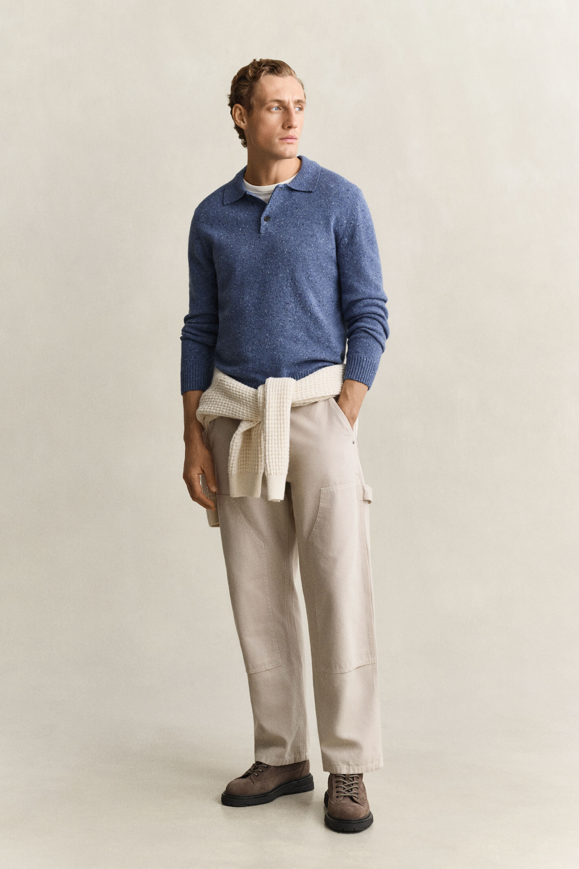 Wool Blend Nepps Polo Sweater